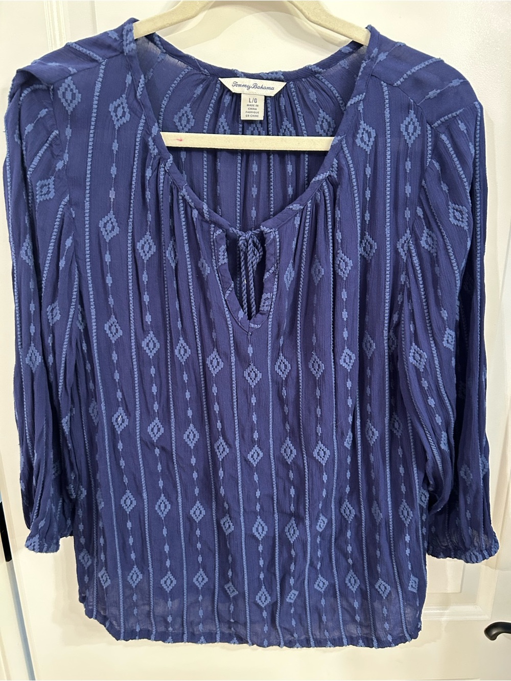 Tommy Bahama Purple Patterned Peasant Blouse